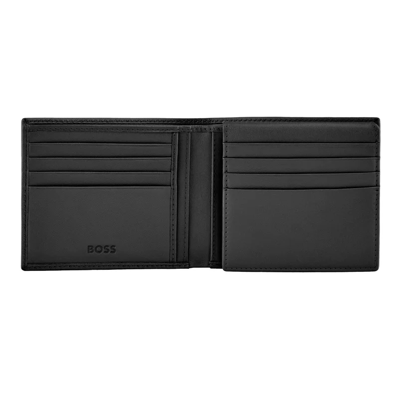 Hugo Boss Портфейл за карти Saffiano Double B, с капак, черен