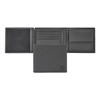 Hugo Boss Портфейл Saffiano Double B, с капак и отделение за монети, сив