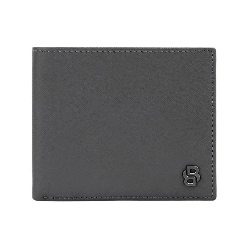 Hugo Boss Портфейл Saffiano Double B, с капак и отделение за монети, сив