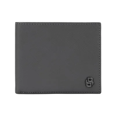Hugo Boss Портфейл Saffiano Double B, с капак и отделение за монети, сив