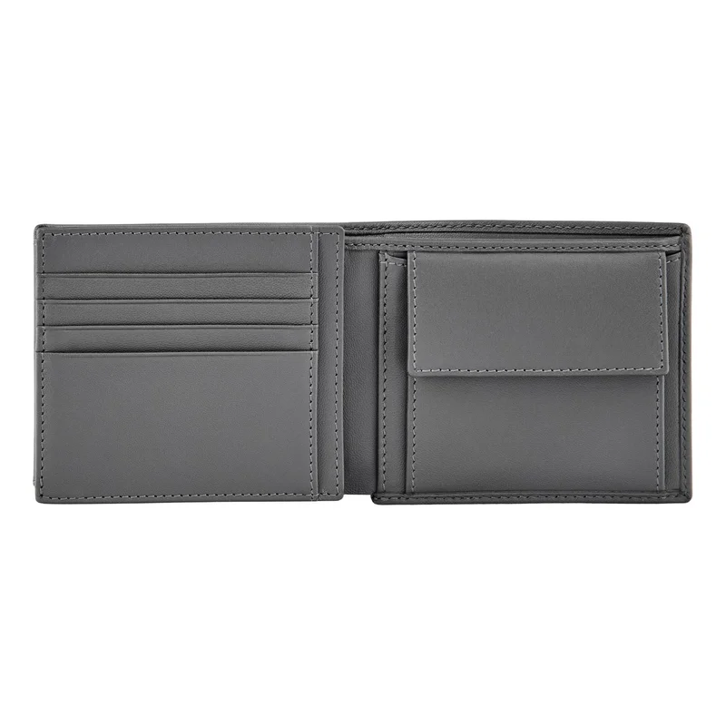 Hugo Boss Портфейл Saffiano Double B, с капак и отделение за монети, сив