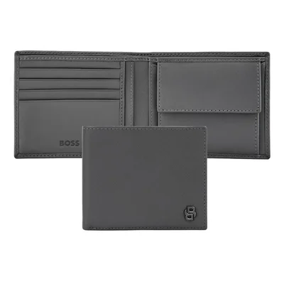 Hugo Boss Портфейл Saffiano Double B, с отделение за монети, сив