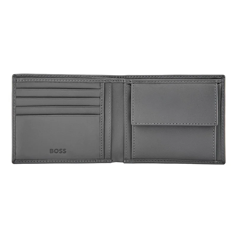Hugo Boss Портфейл Saffiano Double B, с отделение за монети, сив