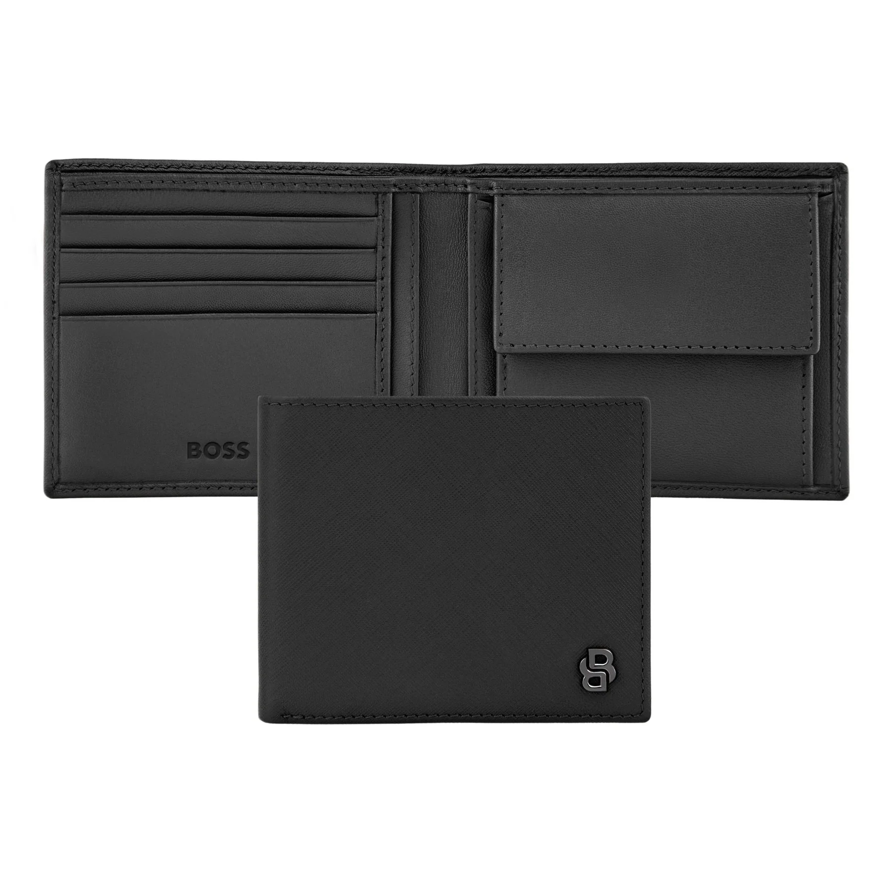 Hugo Boss Портфейл Saffiano Double B, с отделение за монети, черен