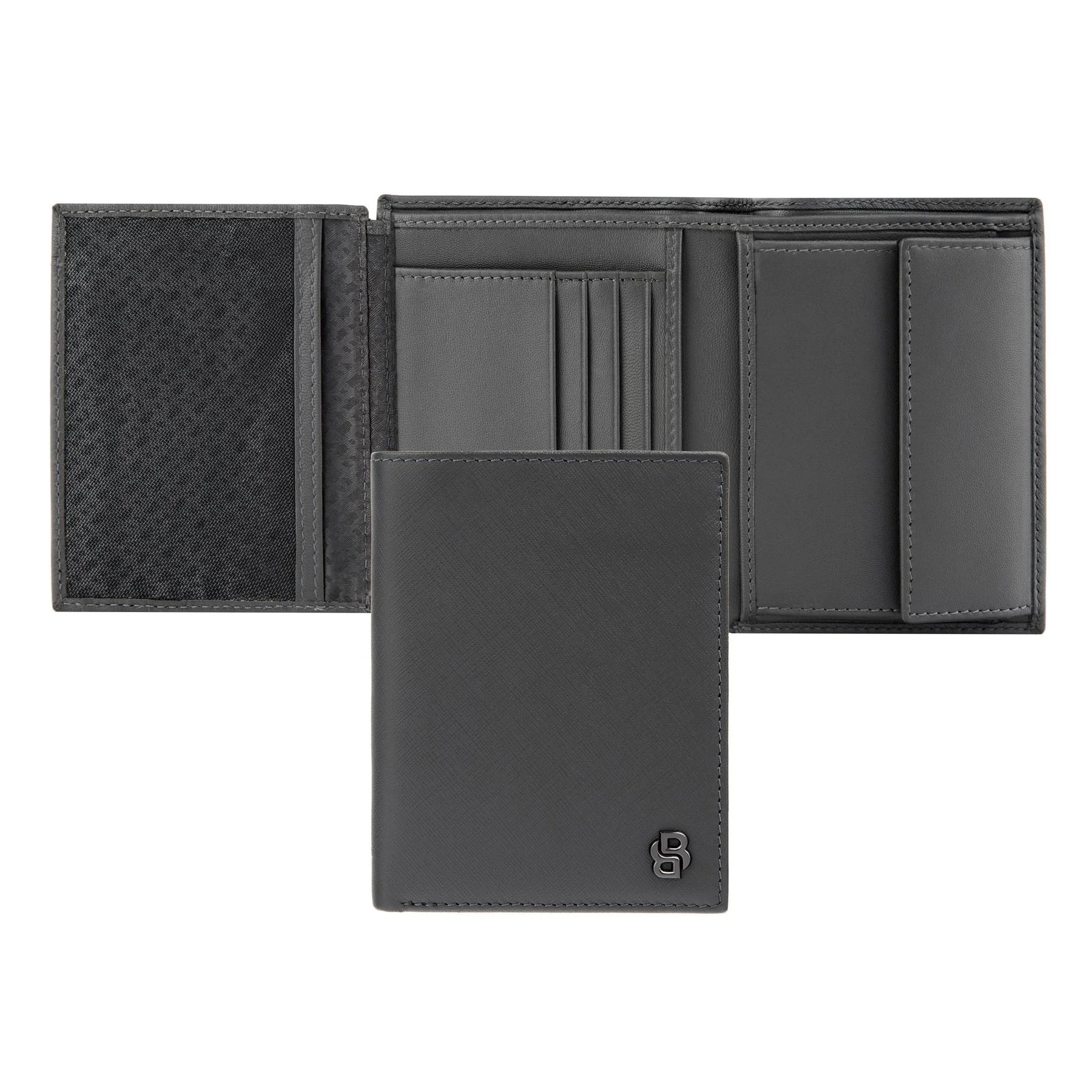 Hugo Boss Портфейл Saffiano, с капак и отделение за монети, сив