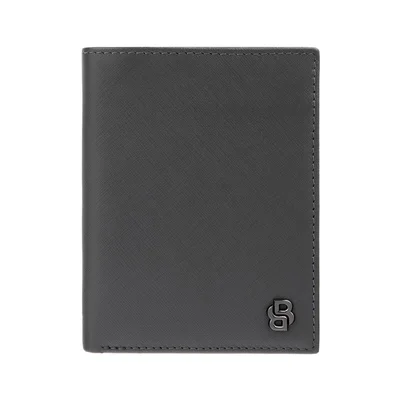 Hugo Boss Портфейл Saffiano, с капак и отделение за монети, сив