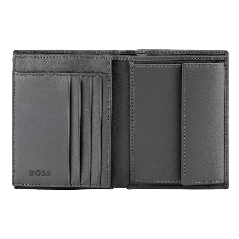 Hugo Boss Портфейл Saffiano, с капак и отделение за монети, сив