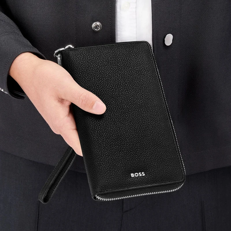 Hugo Boss Портфейл за пътуване Classic Grained, черен