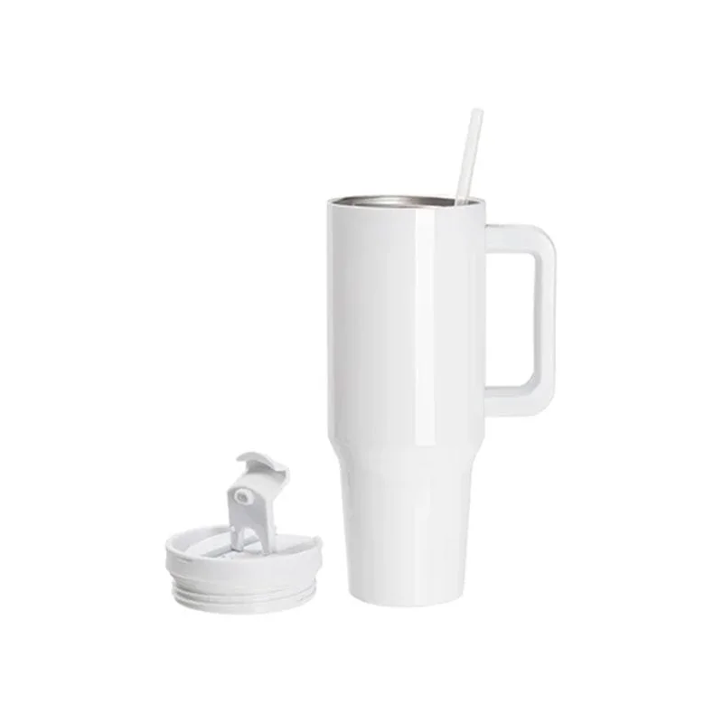 BESTSUB Чаша, с дръжка, сламка и капак, 1200 ml, бяла