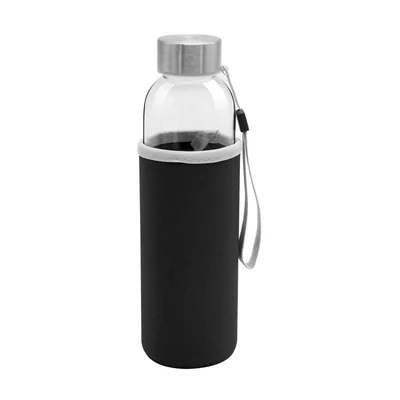 Office 1 Бутилка Halo, стъклена, 500 ml, с черен калъф