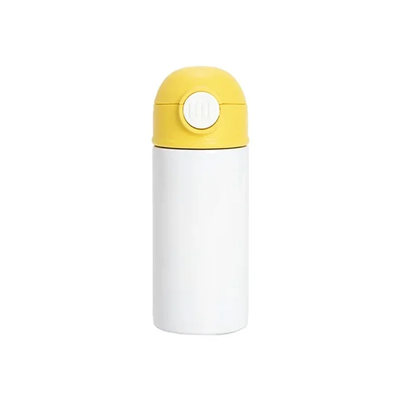 BESTSUB Бутилка, детска, с капак и сламка, 360 ml, бяло-жълта