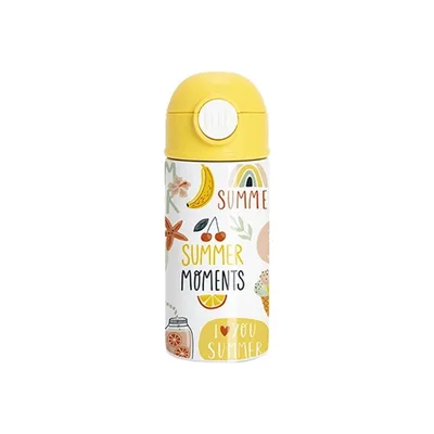 BESTSUB Бутилка, детска, с капак и сламка, 360 ml, бяло-жълта