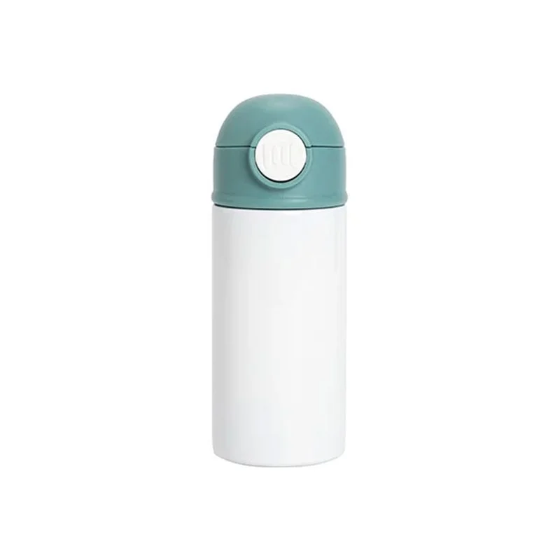 BESTSUB Бутилка, детска, с капак и сламка, 360 ml, бяло-зелена