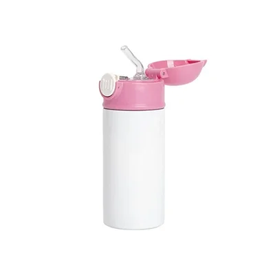 BESTSUB Бутилка, детска, с капак и сламка, 360 ml, бяло-розова