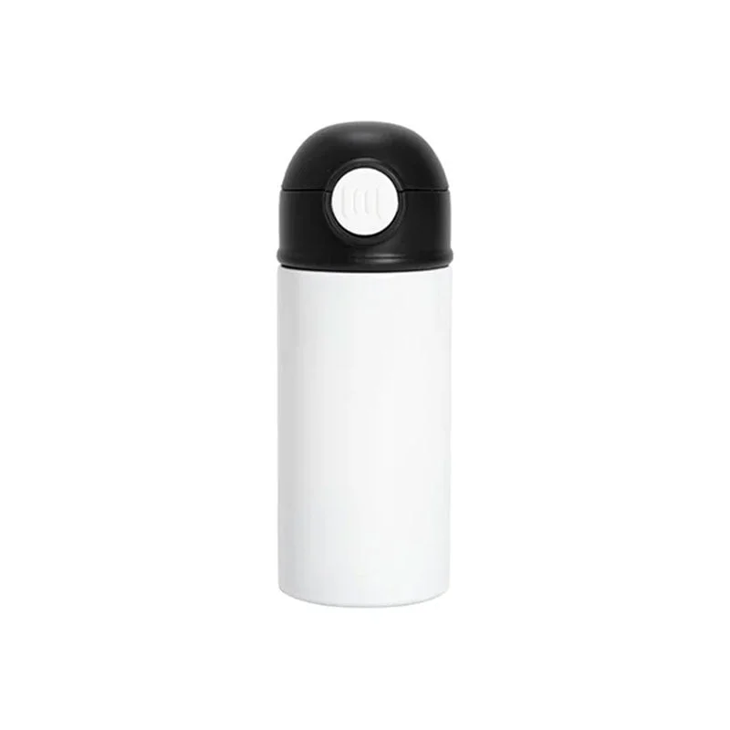 BESTSUB Бутилка, детска, с капак и сламка, 360 ml, бяло-черна