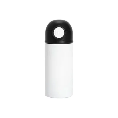 BESTSUB Бутилка, детска, с капак и сламка, 360 ml, бяло-черна