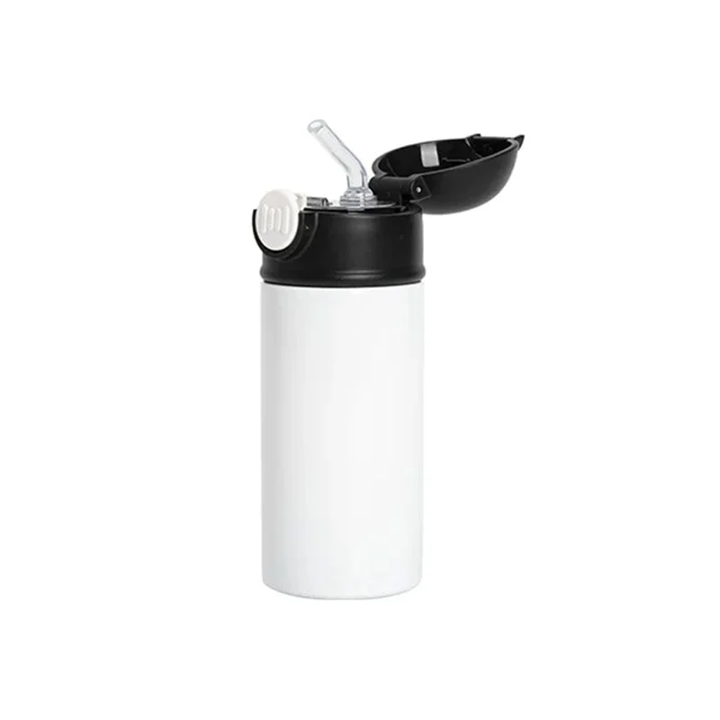 BESTSUB Бутилка, детска, с капак и сламка, 360 ml, бяло-черна