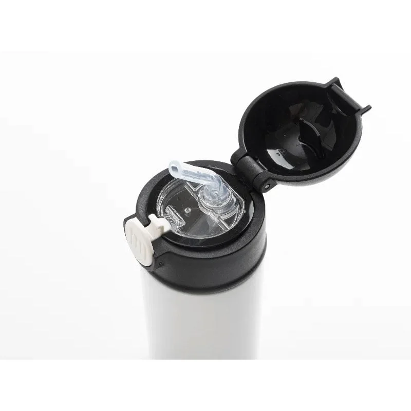 BESTSUB Бутилка, детска, с капак и сламка, 360 ml, бяло-черна