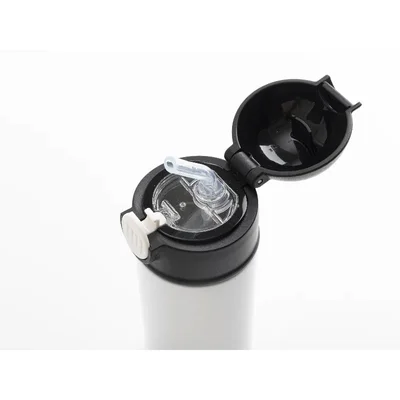 BESTSUB Бутилка, детска, с капак и сламка, 360 ml, бяло-черна