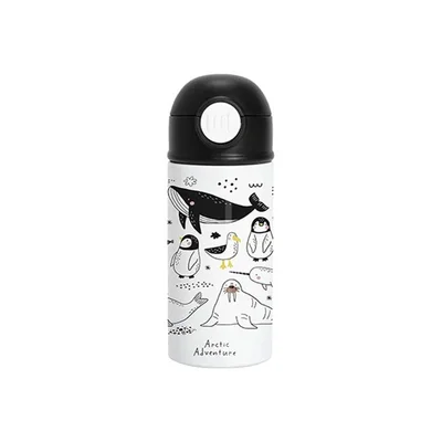 BESTSUB Бутилка, детска, с капак и сламка, 360 ml, бяло-черна