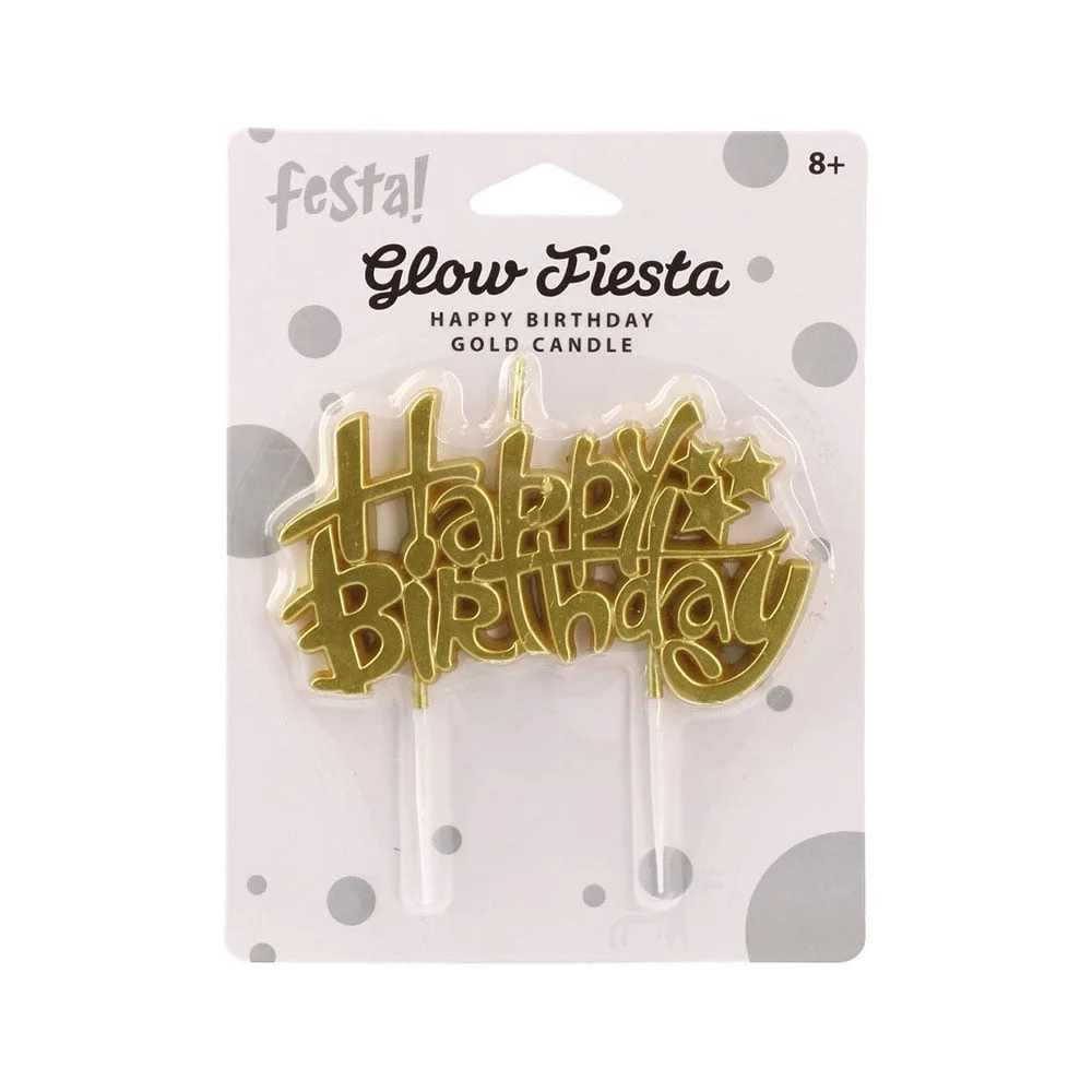 Свещ за торта Festa, Happy Birthday, златиста