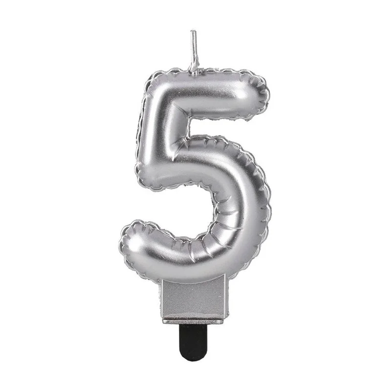 Свещ за торта Festa, цифра 5, сребриста