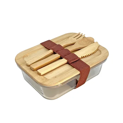 Office 1 Кутия за храна Nature, стъклена, с включени прибори, 17.2 х 12.5 х 6 cm, 700 ml