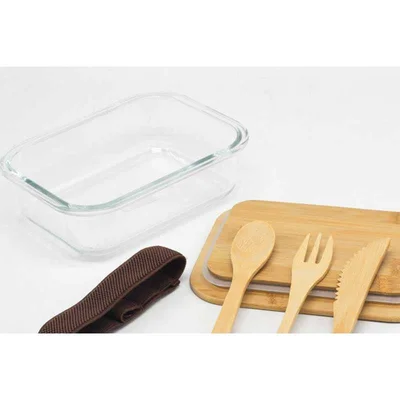 Office 1 Кутия за храна Nature, стъклена, с включени прибори, 17.2 х 12.5 х 6 cm, 700 ml