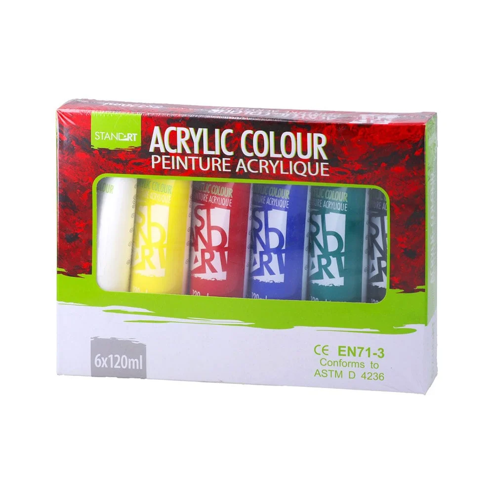 Акрилни бои Standart Acrylic, в тубички по 120 ml, 6 цвята