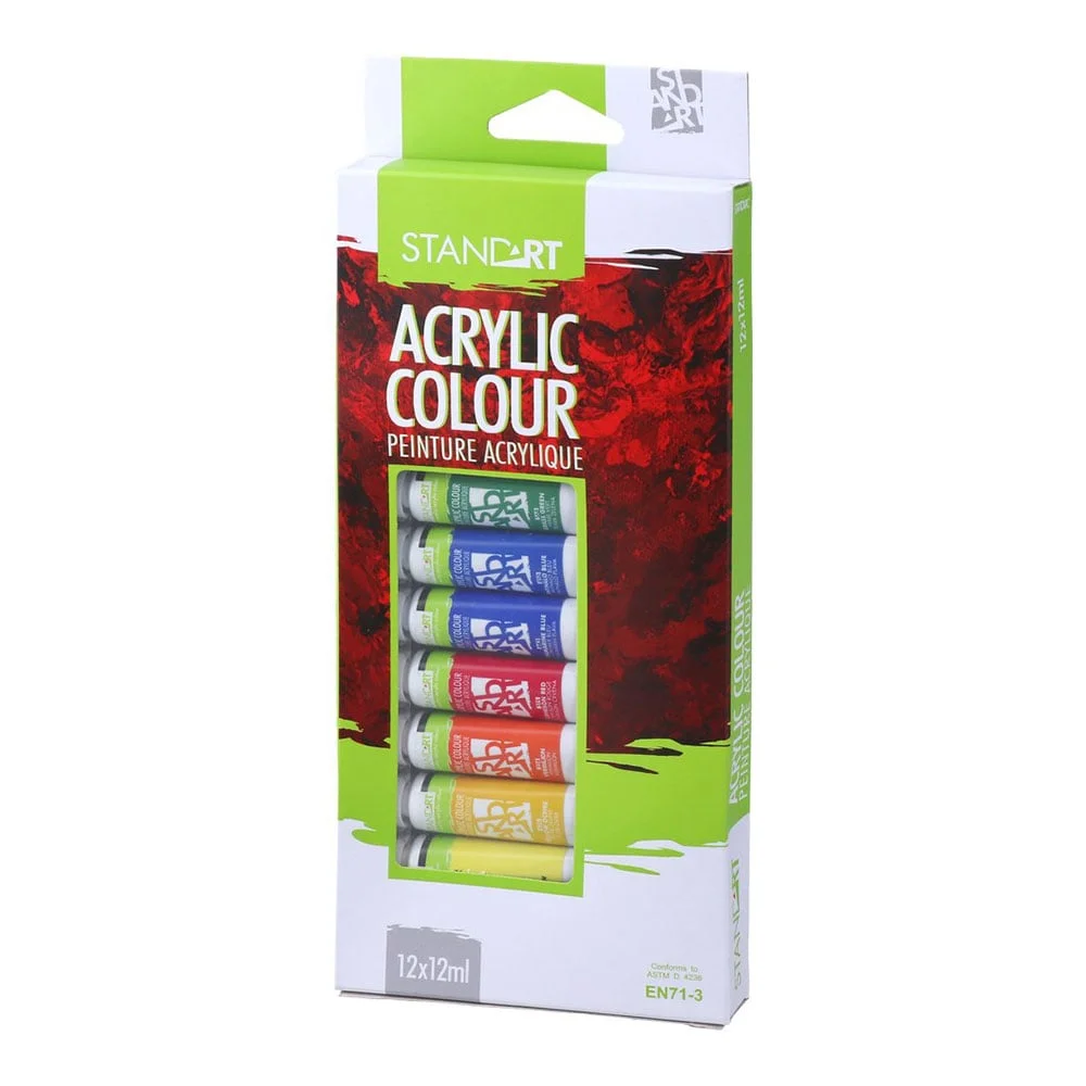 Акрилни бои Standart Acrylic, в тубички по 12 ml, 12 цвята