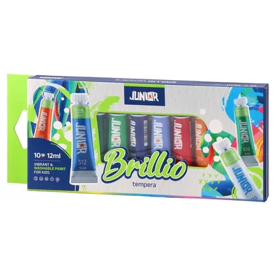 Темперни бои Junior Brillio, в тубички по 12 ml, 10 цвята