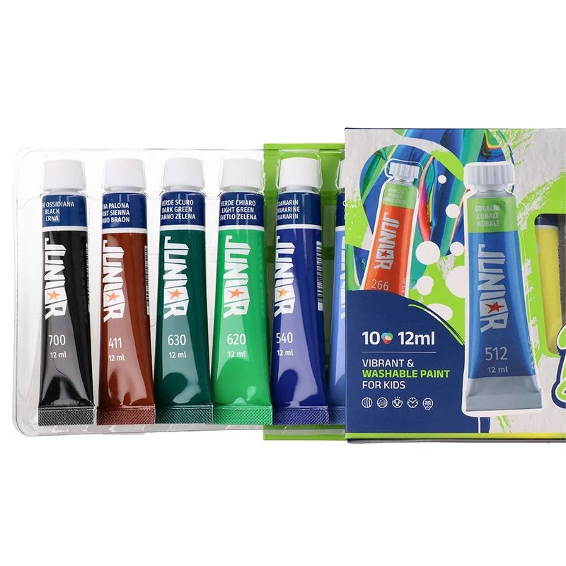 Темперни бои Junior Brillio, в тубички по 12 ml, 10 цвята
