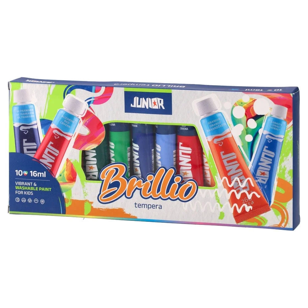 Темперни бои Junior Brillio, в тубички по 16 ml, 10 цвята