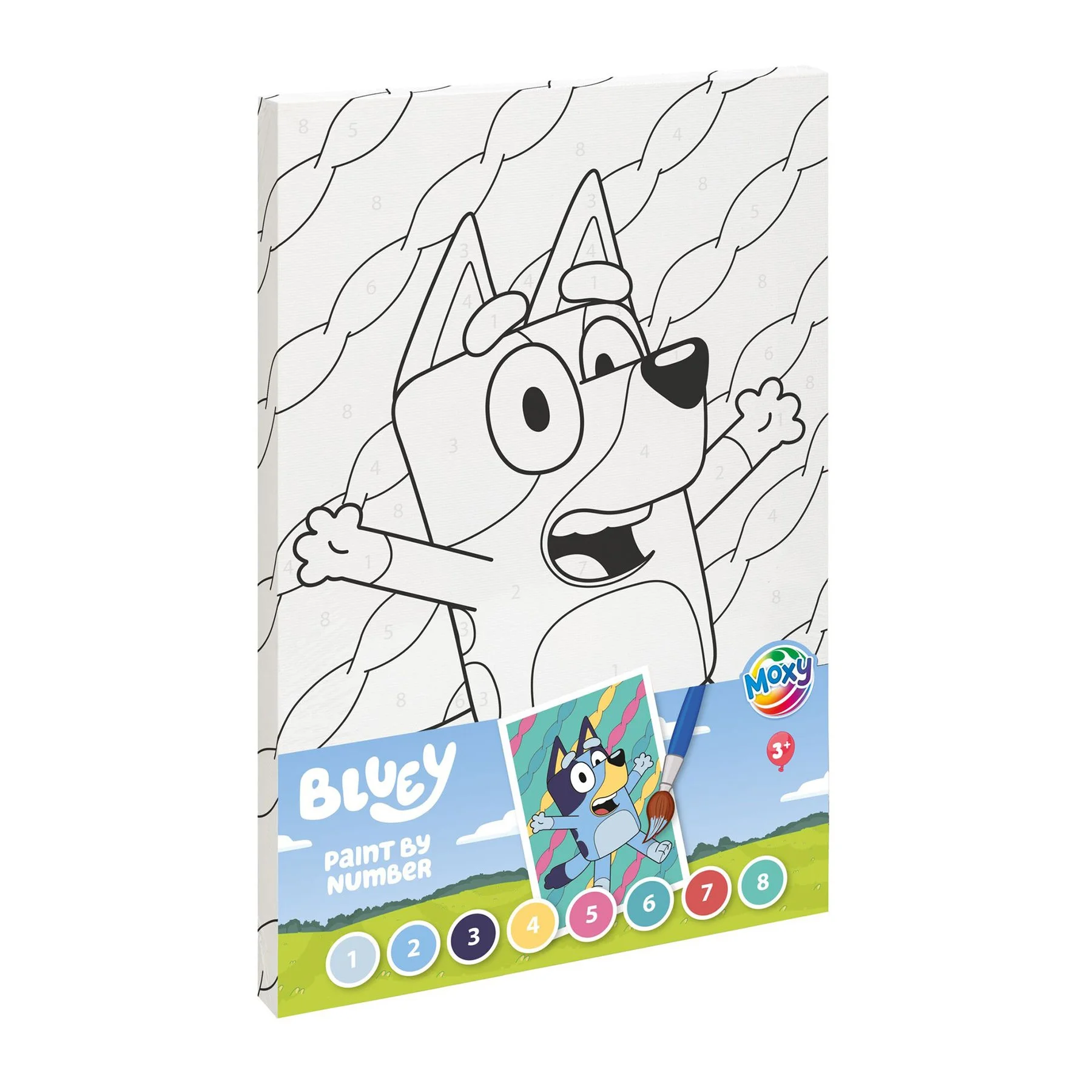 Moxy Платно за оцветяване по номера Bluey, с четка и 8 боички