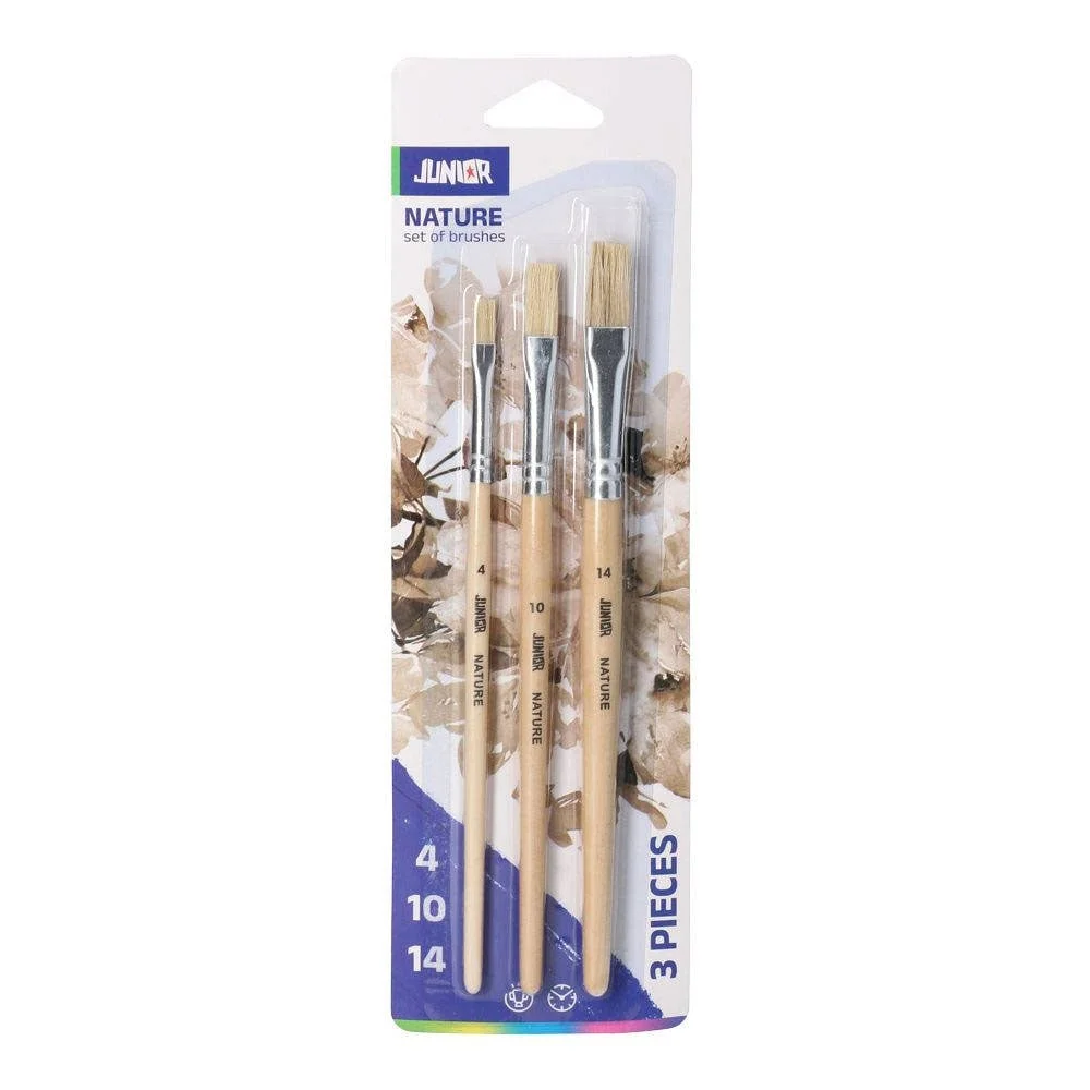 Комплект четки за рисуване Junior Nature, плоски, № 4, 10 и 14, 3 броя
