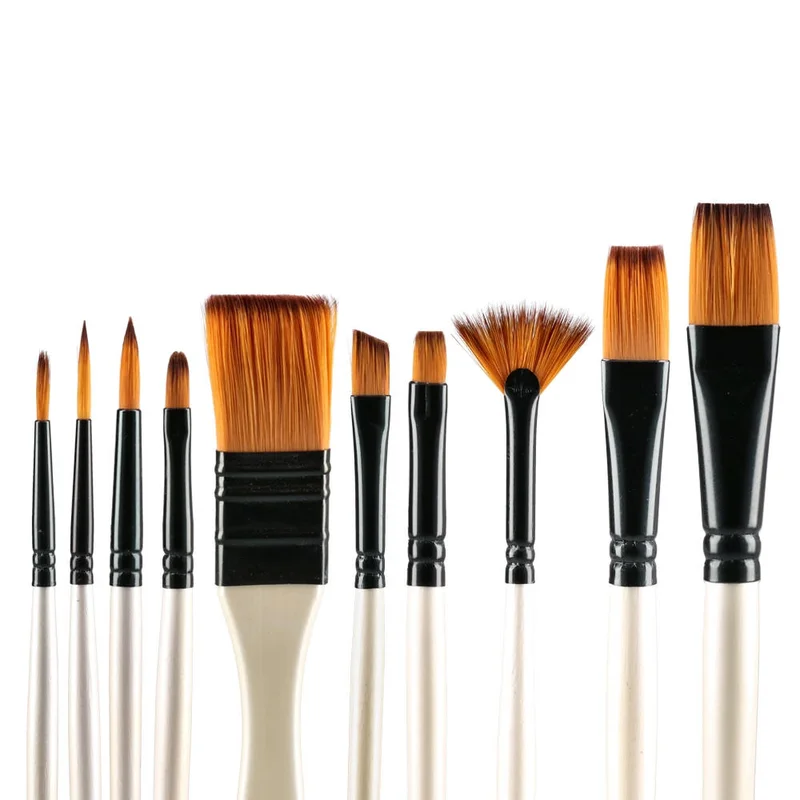 Четки за рисуване Standart Pop Brush, синтетичен косъм, в несесер, 10 броя