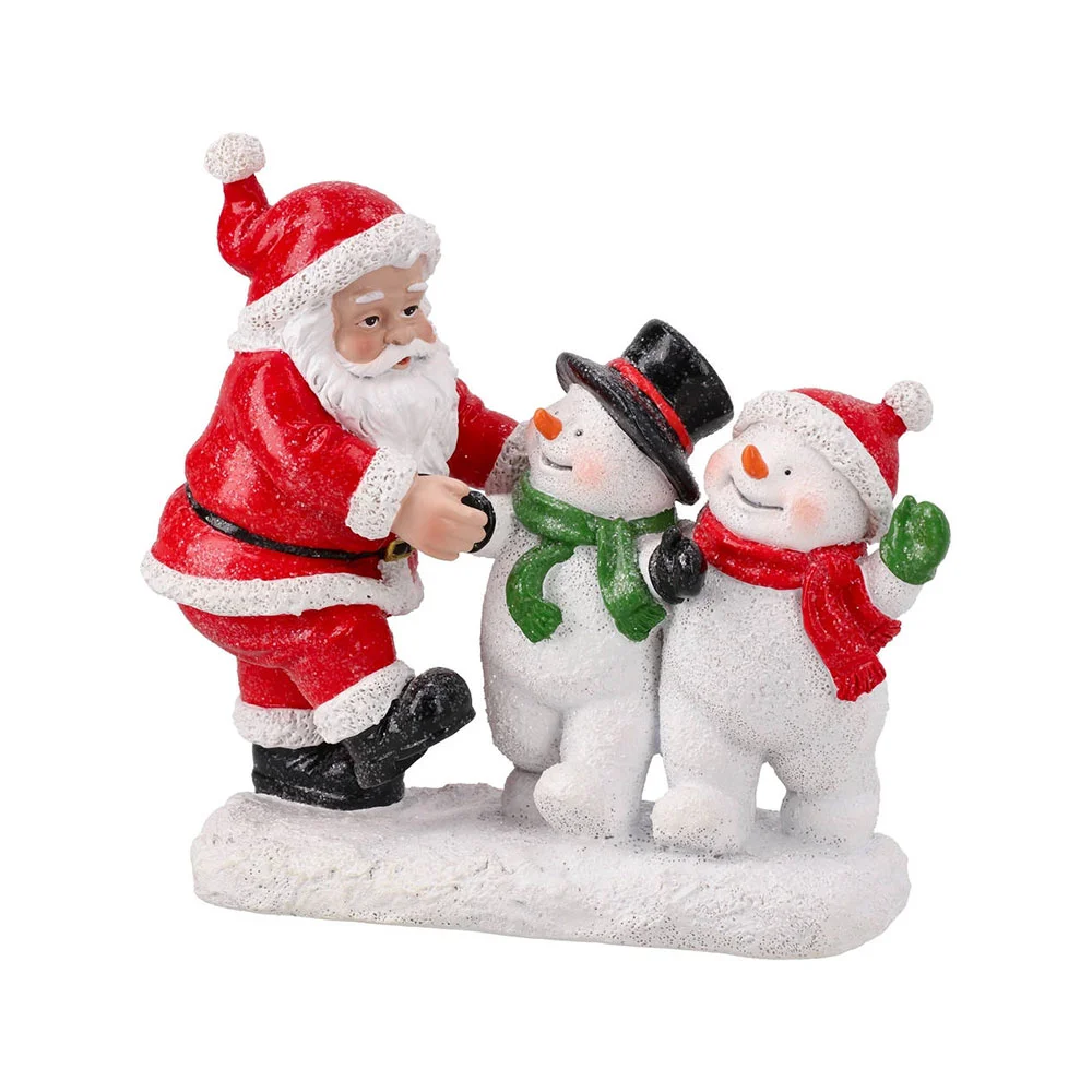 Фигурка Дядо Коледа и снежен човек Festa, керамична, 15 cm