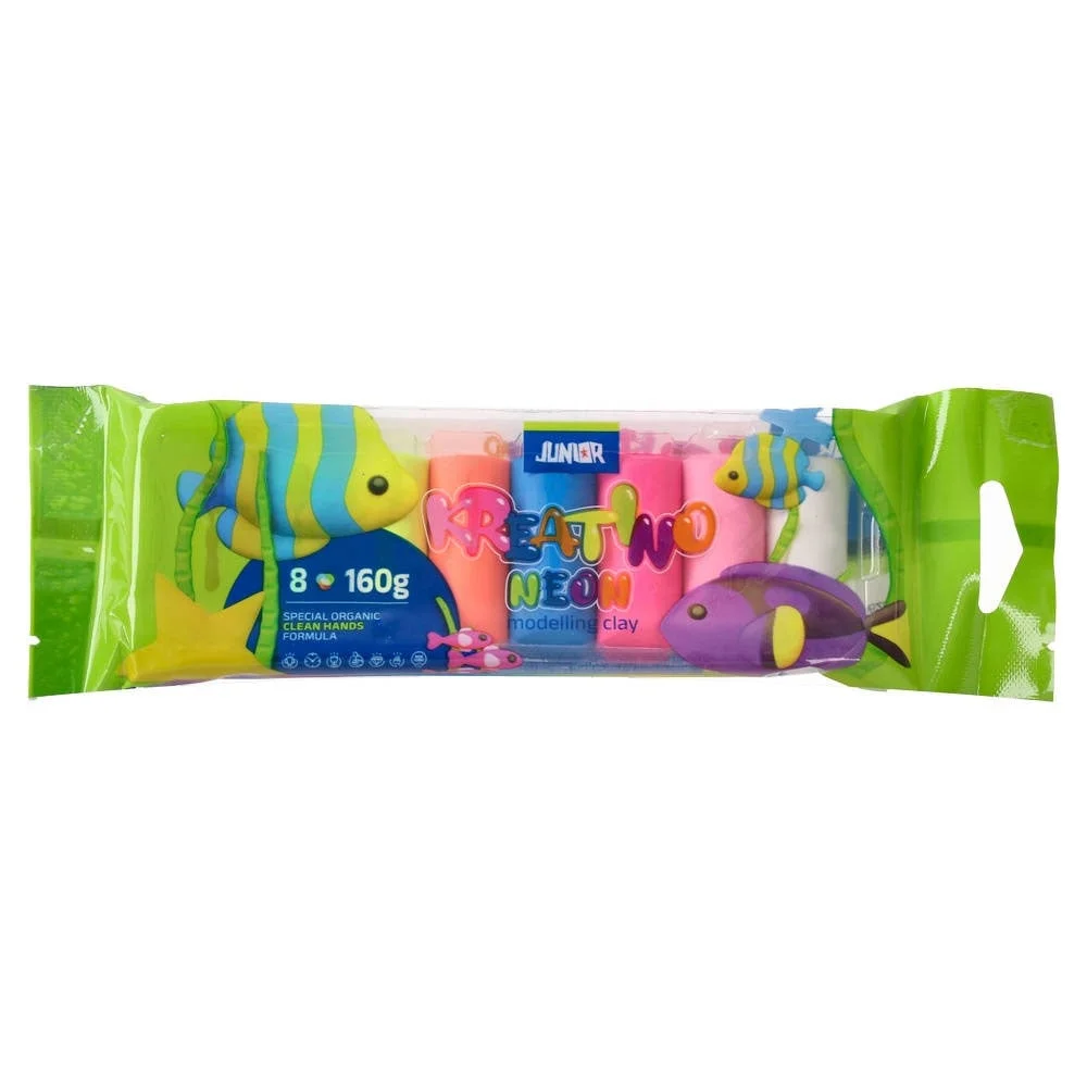Пластилин Junior Kreatino, 160 g, 8 неонови цвята