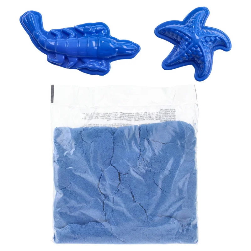 Комплект кинетичен пясък Junior Play Sand, с формички, 400 g, син