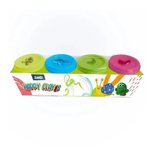 Тесто за моделиране Junior Happy Clay S, 4 неонови цвята х 60 g