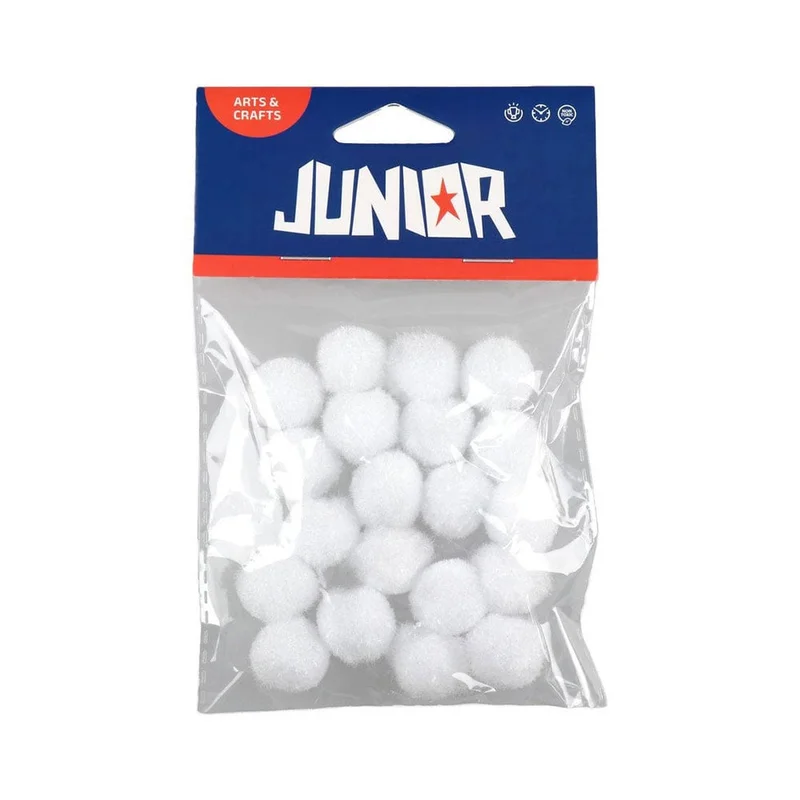 Помпони за декорация Junior, 20 mm, бели, 20 броя