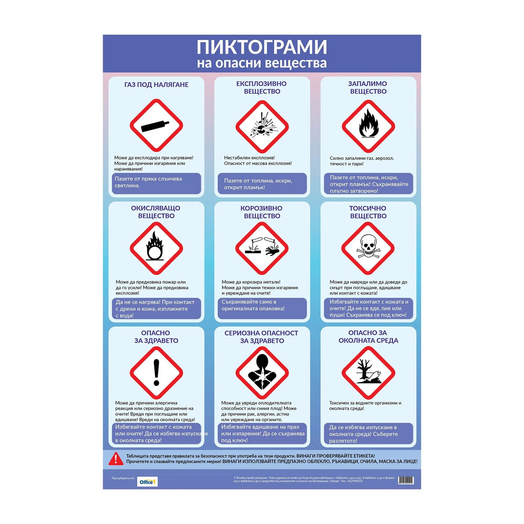 Office 1 Ученическо табло ''Пиктограми на опасни вещества'', 70 x 100 cm