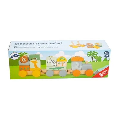 Small Foot Влакче Сафари, дървено, 16 части
