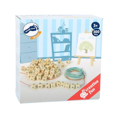 Small Foot Мъниста за нанизване, с букви, дървени, 1 х 1 cm, 300 броя