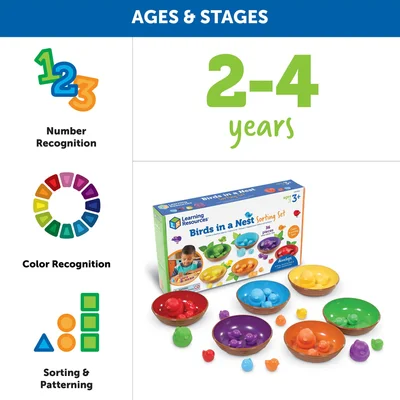 Learning Resources Комплект гнезда с птички, за сортиране и броене