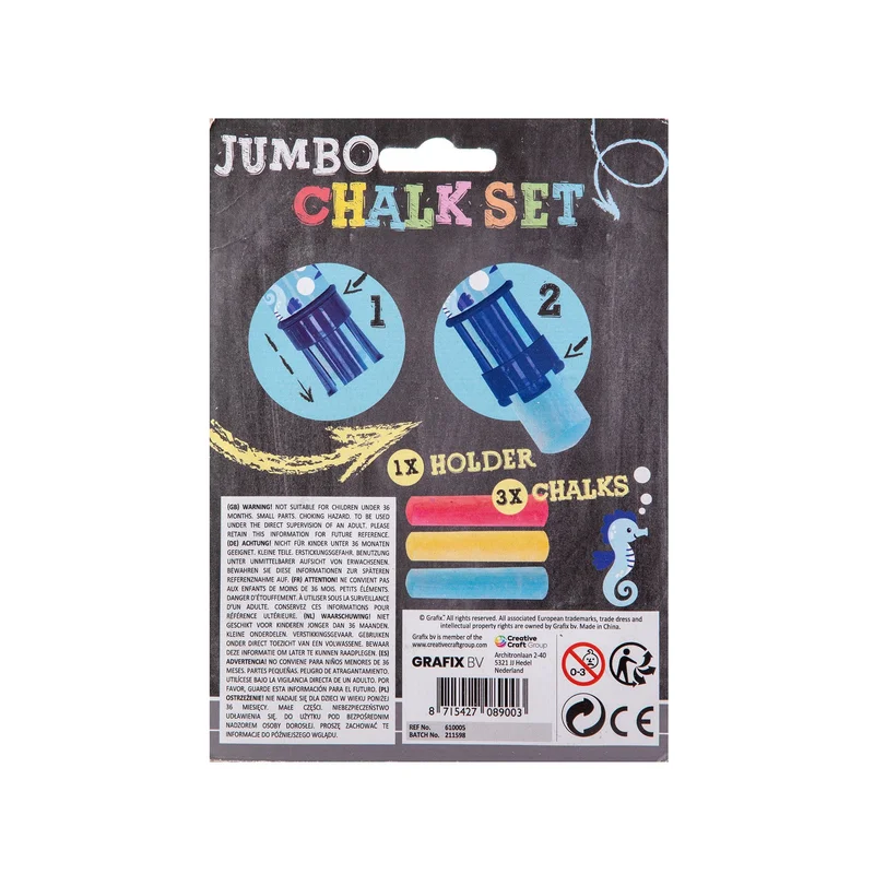 Moxy Държач за тебешири Jumbo, с включени 3 тебешира, в блистер, 3 броя