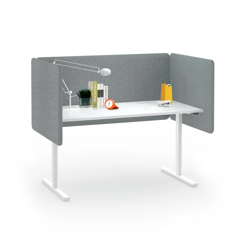 Шумоизолиращ преграден панел за бюро Narbutas Desk 760, 1400 x 36 x 760 mm, дамаска Velito Presto светла мента, сив метал