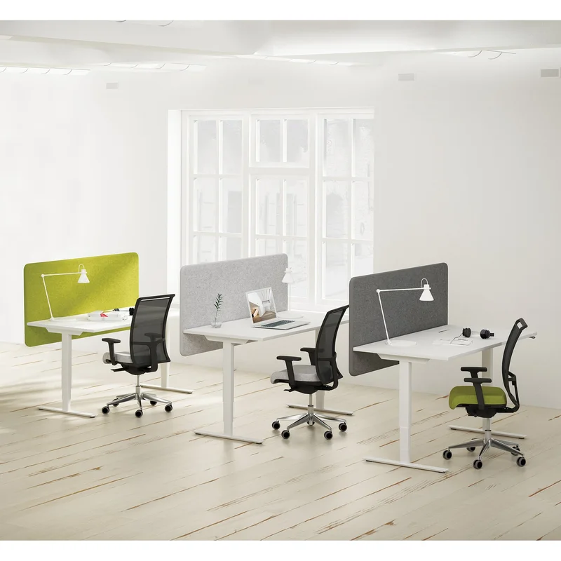 Шумоизолиращ преграден панел за бюро Narbutas Desk 760, 1600 x 36 x 760 mm, дамаска Velito Presto светла мента, сив метал