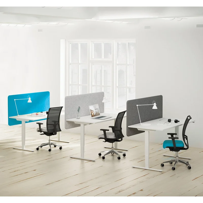 Шумоизолиращ преграден панел за бюро Narbutas Desk 760, 1600 x 36 x 760 mm, дамаска Velito Presto светла мента, сив метал
