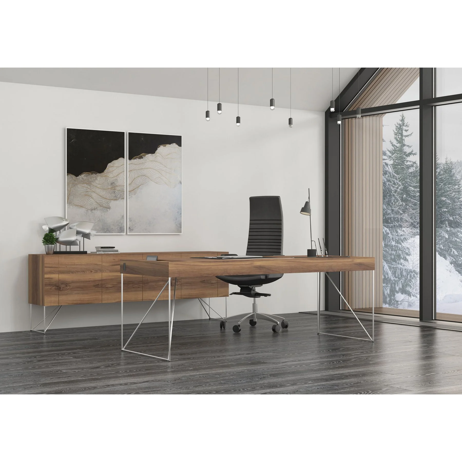 Бюро Narbutas Air Executive, 2200 x 800 x 740 mm, фурнир орех, бял метал